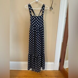 English Factory Navy and White Polka Dot Maxi Dress